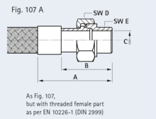 As Fig. 107,  but with threaded female part  as per EN 10226-1 (DIN 2999)